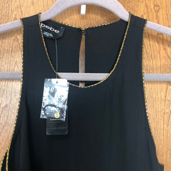 Bebe Tunic Top Split Sides Open Back Sheer Lined Romantic Whimsigoth Black Sexy - Picture 2 of 12